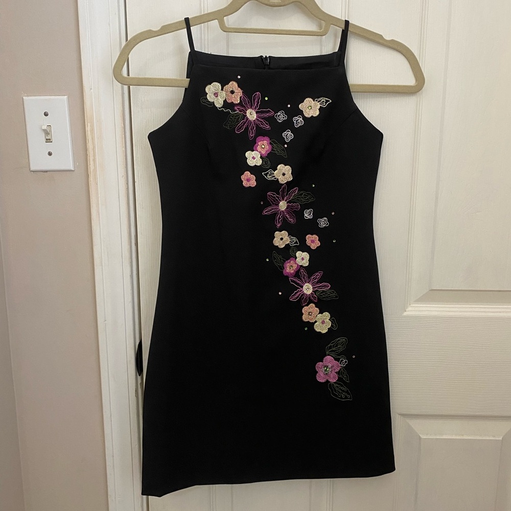 Monkey Wear Y2K Girls Floral Embroidered Square Neckline Mini Dress